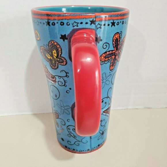 Seaworld Dolphin Ceramic Coffee Mug 16oz Blue Red butterfly star artistic design - Picture 2 of 11